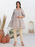 Cream Pure Cotton Geometric Printed A-line Maternity Tunic